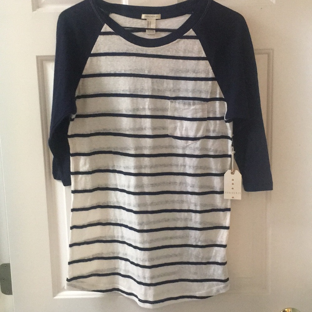 Forever 21 navy blue striped henley T-shirt NWT